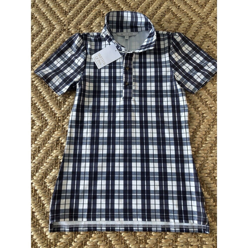 Smith & Quinn Reagan Polo Golf Shirt Womens XS S/S Blue Plaid Tennis Pickleball